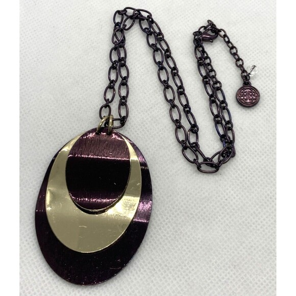 Vintage 1990s Bill Blass Copper Chain Necklace Pendant Adjustable 17'' - 20'' - Picture 1 of 9